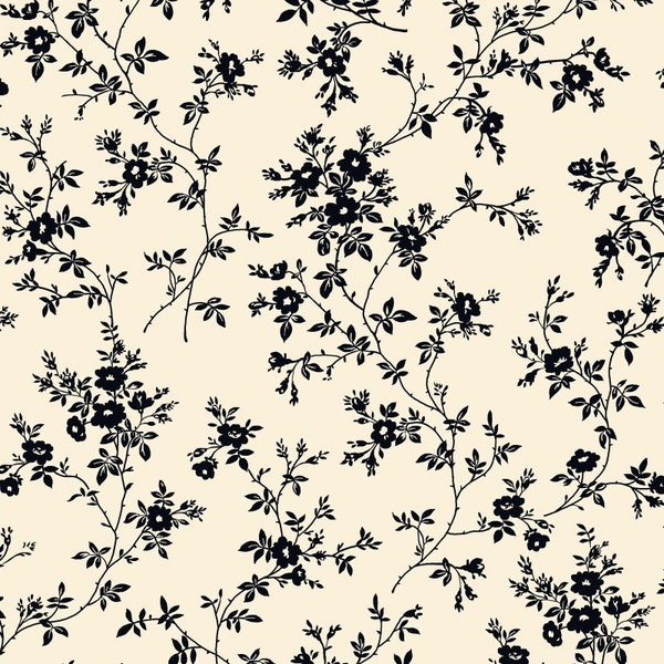 Nightfall - Vine Floral Cream Black from Maywood Studio Fabric