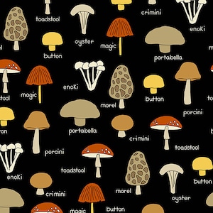 Give Thanks - Mushrooms Black by Kim Shaefer from Andover Fabrics