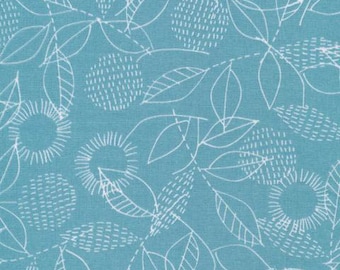 Threads DOUBLE GAUZE- Backstitch Blue by Eloise Renouf from Cloud 9 Fabrics