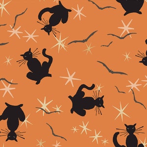 Retro Halloween - Black Cats Orange Orange from Clothworks Fabric