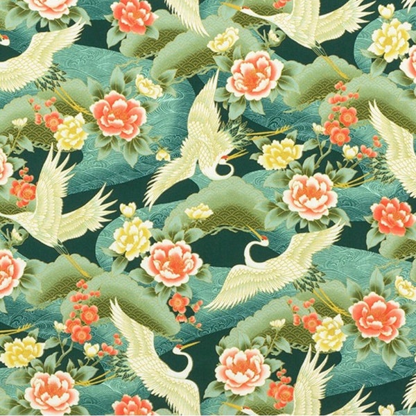 Imperial Collection Honoka - Crane Floral Teal from Robert Kaufman Fabrics