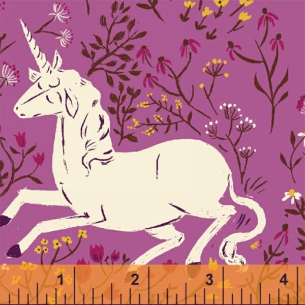 Far Far Away - Purple Unicorn Cotton Print Fabric by Heather Ross from Windham Fabrics