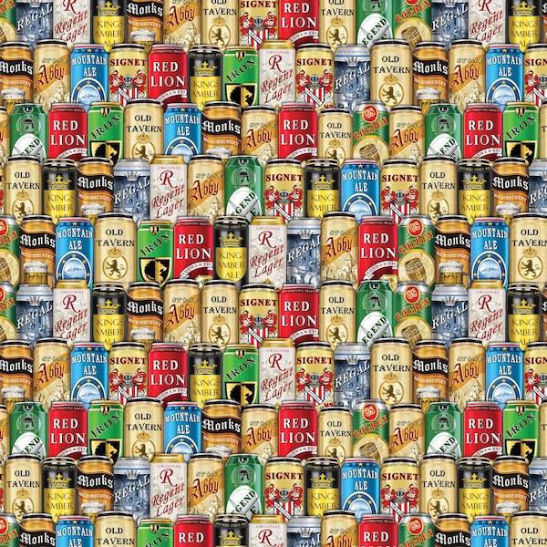 Ale House - Stacked Beer Cans Multi from Kanvas Studio Fabric