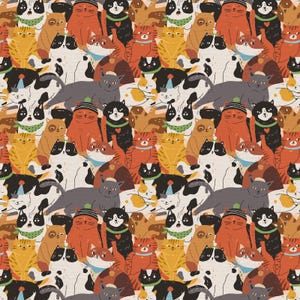 Here Kitty Kitty - Cat Faces Multi from Paintbrush Studio Fabrics