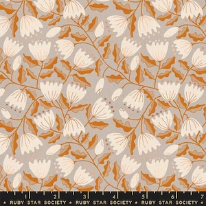 Unruly Nature - Floral Grey Orange by Jen Hewett from Ruby Star Society Fabric