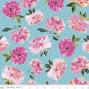Lucy June - Flowers Toss Aqua by Lila Tueller from Riley Blake Fabric