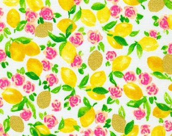 Wishwell - Rose Lemonade Lemons Blossoms White from Robert Kaufman Fabric