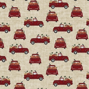 Harvest Farm - Pick Up with Pumpkins Trucks Tan from Benartex Fabrics