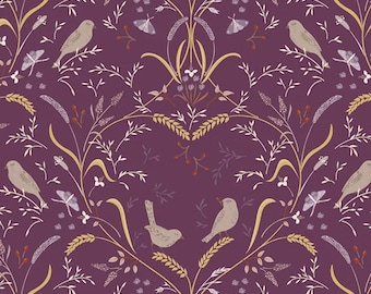 Meadowside - Bird by Bird Deep Plum van Lewis and Irene Fabric