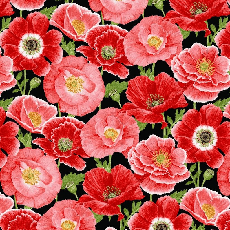 Small Packed Poppies Red by Jane Shasky from Henry Glass Fabric Poppy Meadow