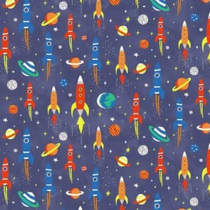 Rocketships in Space Blue from Timeless Treasures Fabric