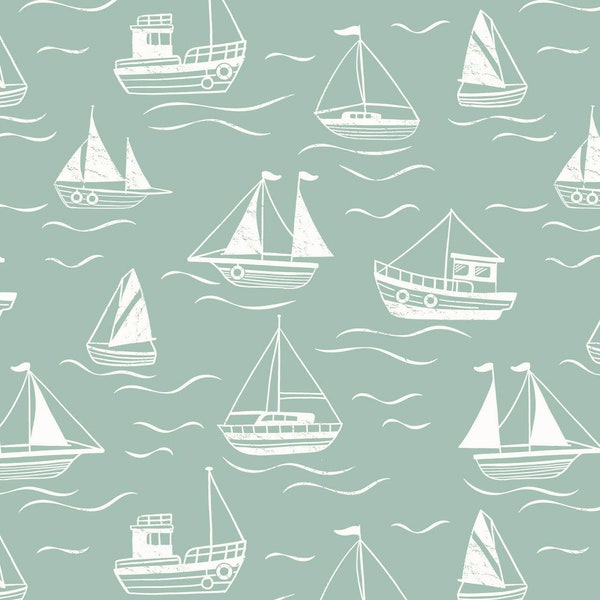Thalassophile - Sailboat Boats Sea Green  from Lewis and Irene Fabric