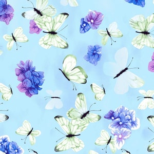 Hydrangea Harmony - Butterfly Blooms Blue by Cedar West from Clothworks Fabric