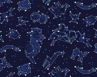 Celestial Magic - Konstellationer Stjärnor Blå från Clothworks Fabric