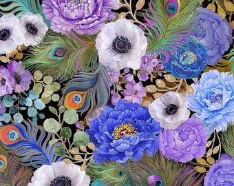 Flourish - Pfauenfedern Florals Multi von Timeless Treasures Fabric