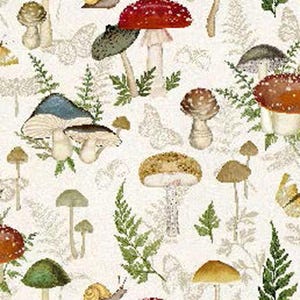 Mushrooms Ferns Tan from Springs Creative Fabric