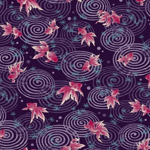 Traditional Japanese Style DOBBY - Koi Dark Plum from Cosmo Fabric