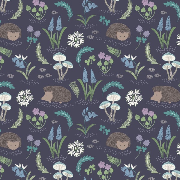 Bluebell Wood Removed - Hedgehog Dark Blue from Lewis and Irene Fabric