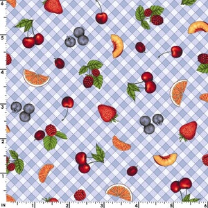 Fancy Fruit - Gingham Fruit Blue by Kris Lammers from Maywood Studio Fabric