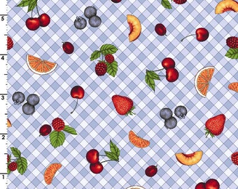 Fancy Fruit - Gingham Fruit Blue by Kris Lammers from Maywood Studio Fabric
