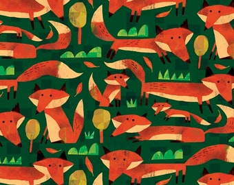 Woodland - Kleine Füchse in Waldgrün von Gareth Lucas aus Windham Fabrics