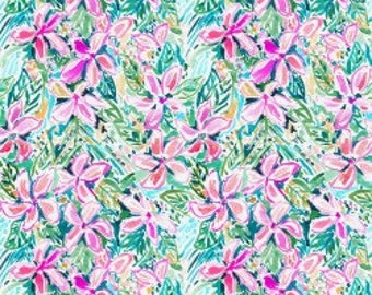 Tessuto In Cotone The Meter Per Trapuntatura: Motivo Floreale Blue Multi Forest, Larghezza 112 Cm, 140g/m² - 4