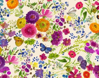 My Happy Place - Daisies Mixed Floral Multi Color by Sue Zipkin from Clothworks Fabric