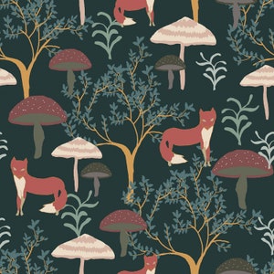Magical Night - The Thicket Greenery Fox Mushrooms from RJR Fabrics