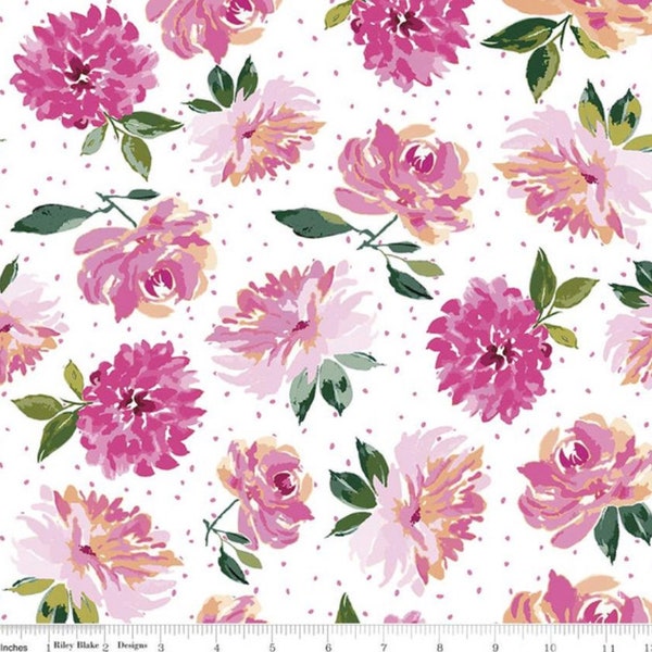 FAT QUARTER - Lucy June - Flowers Toss White by Lila Tueller from Riley Blake Fabric