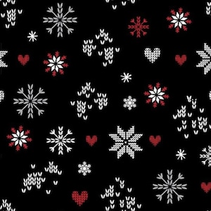 Knit and Caboodle - Snowflake Love Black from Benartex Fabrics