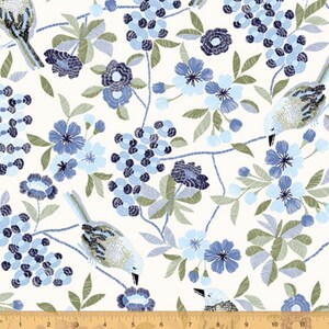 Serenade - Floral Perched Birds on White by Whistler Studios from Windham Fabrics