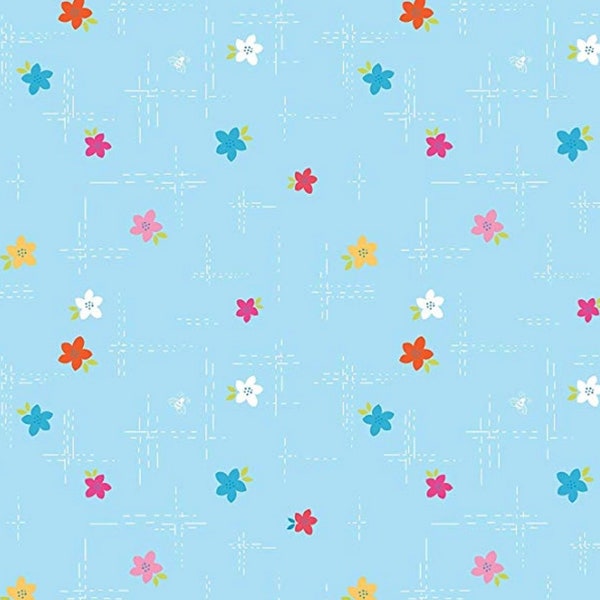 Simply Happy - Dash Floral Blue by Dodi Poulsen from Riley Blake Fabric