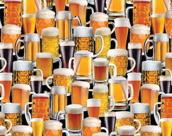 Ale House - Beer Mugs Amber from Kanvas Studio Fabric