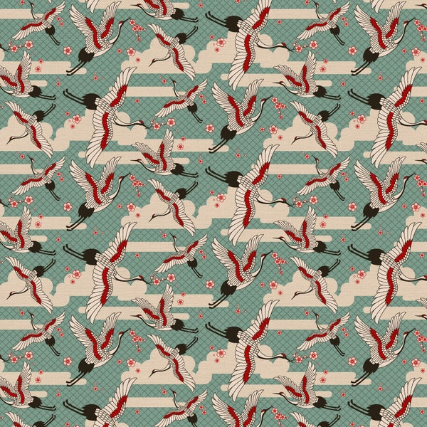 Kimonos and Koi - Cranes Teal from Paintbrush Studio Fabrics