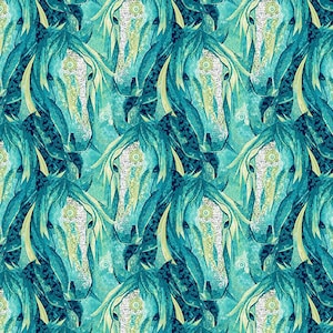 Dream Horses - Horse Heads Aqua from Studio E Fabrics