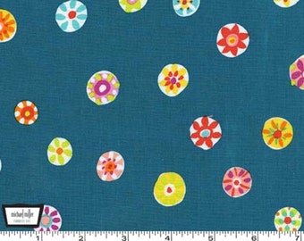 Melodies - Folk Floral Dot Teal by Sarah Campbell from Michael Miller