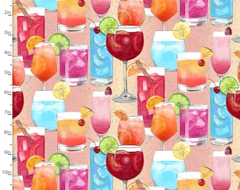Mixology - Cocktails in Multi Pfirsich Pink von 3 Wishes Fabric