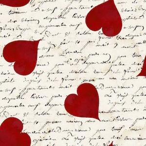 Abrazos, besos y deseos especiales - Letras de amor con corazones beige de 3 Wishes Fabric