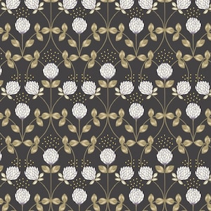 Honey Bee - Clover Charcoal Gold Metallic from Lewis and Irene Fabric