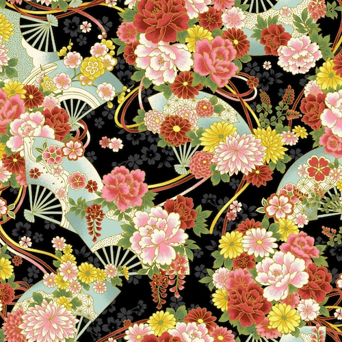 Traditional Japanese Style SATIN Floral Cloud Black From - Etsy