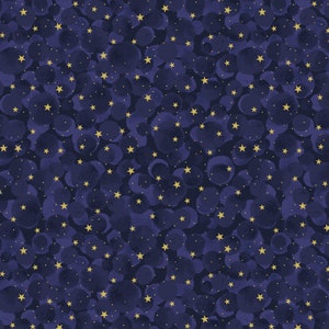 Celestial - Bumbleberries Stars Midnight Blue Metallic from Lewis and Irene Fabric