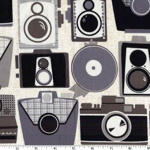 Cameras - Neutral Cotton Print Fabric from Michael Miller