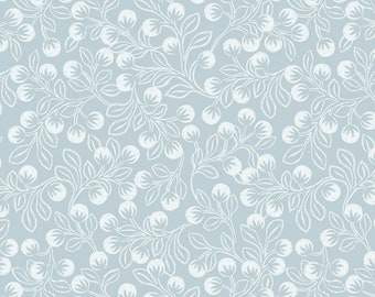 Secret Winter Garden - Snowberries Pearl Ice Blue from Lewis and Irene Fabric