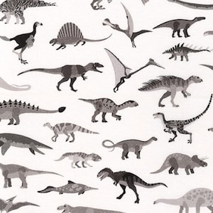 Alphabetosaurus - Dinosaurs Grey from Robert Kaufman Fabrics