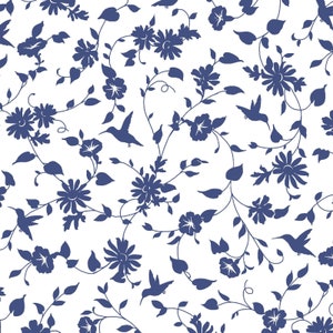 Chinoiserie Garden - Monotone Floral Blue by Sandy Lynam Clough from P&B Textiles Fabric