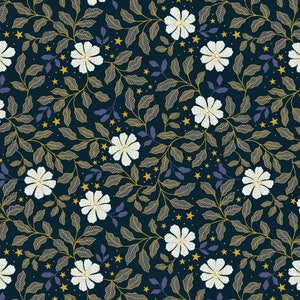 Celestial - Flowers Dark Metallic from Lewis and Irene Fabric