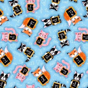 A Day At School - Animal Toss Blue from Studio E Fabrics