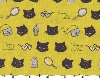 Animal World CANVAS - Glamour Cat Yellow from Kokka Fabric