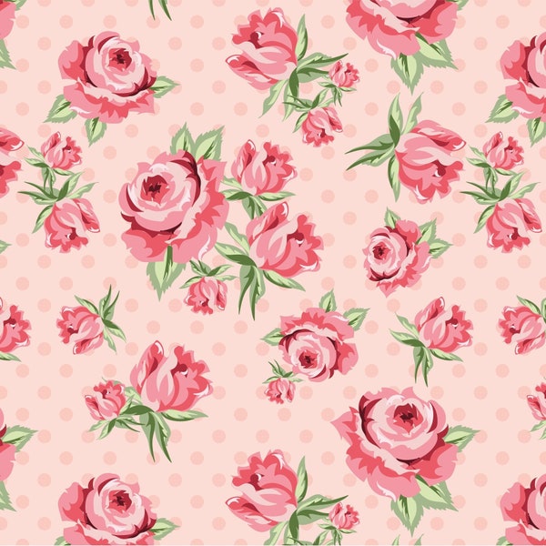 Dots and Posies - Prize Roses Dots Blush Pink from Poppie Cotton Fabric