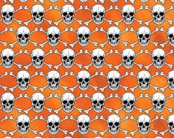 Halloween Spirit GLOW in DARK - Skull Orange van Benartex Fabrics